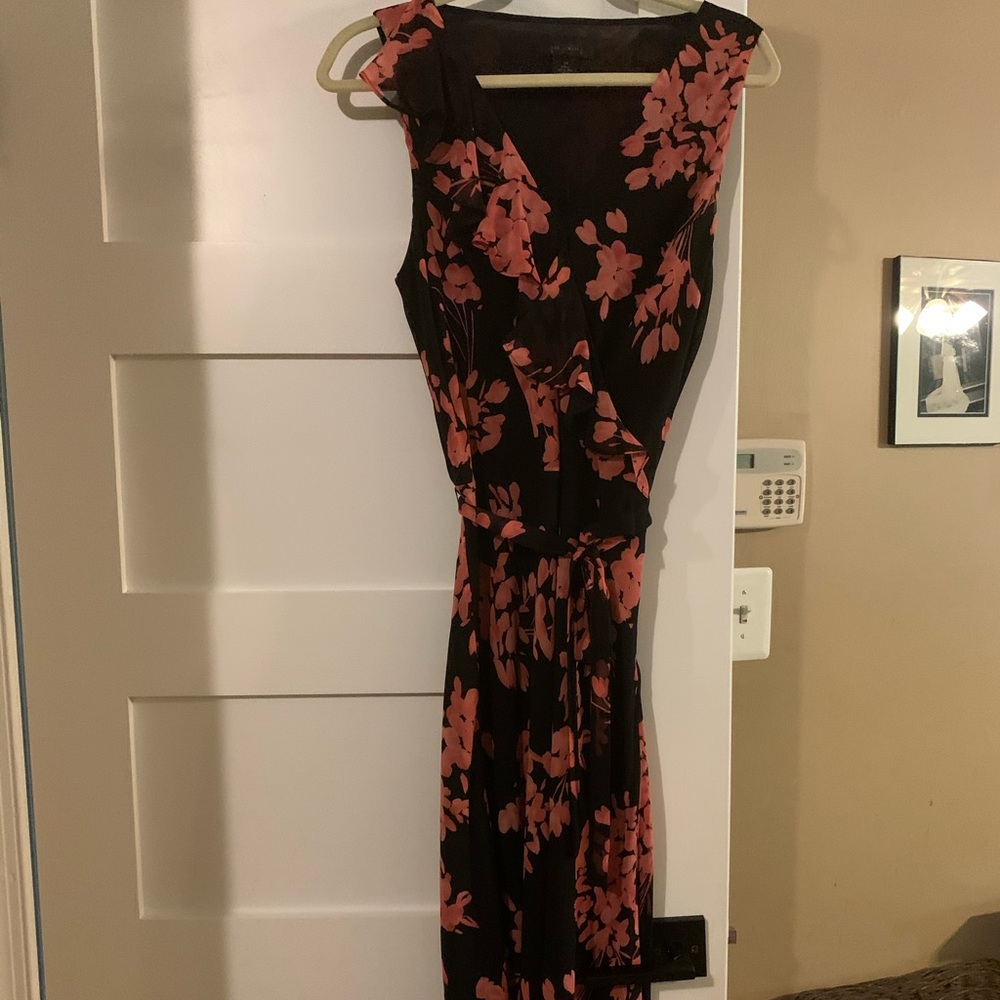 Midi length v neck with ruffle detail dress